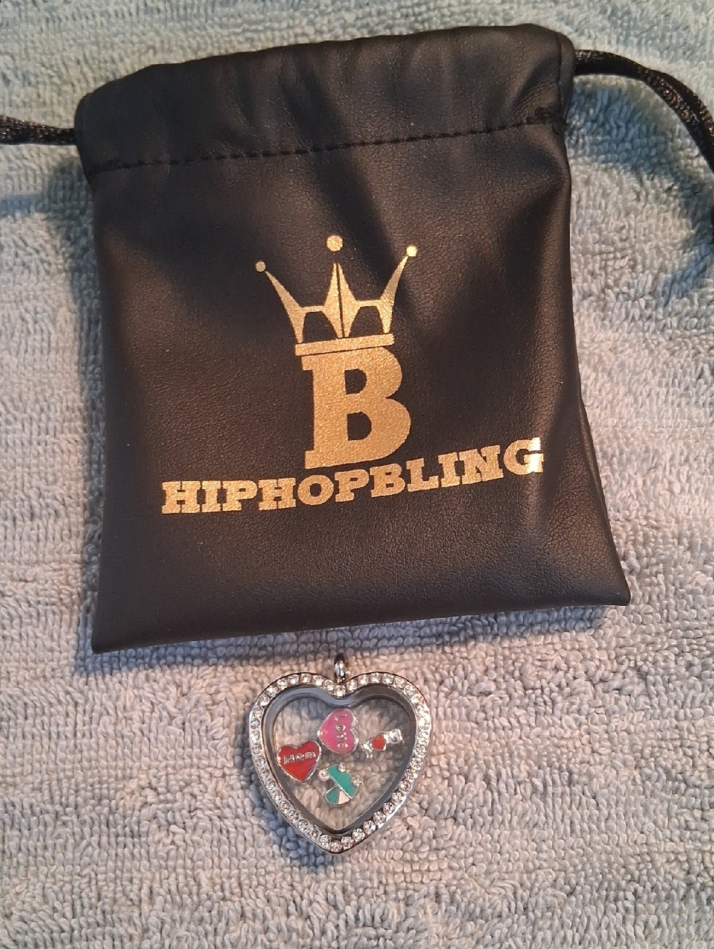 HIPHOPBLING Gold Logo Drawstring Pouch with Heart Locket